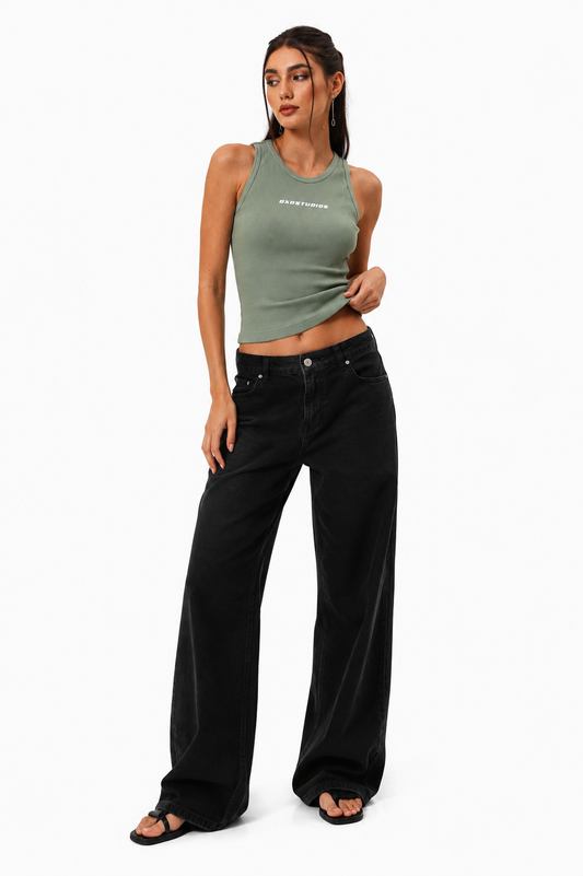 Essential Tank Top — Sage Green Ribbed Streetwear Top